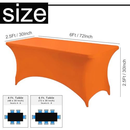 Mienocol Orange Spandex Tablecloths,6FT Stretchable Rectangle Table Cover Washable Tablecloth Universal Patio Elastic TableCover for Kitchen,Event - Image 2