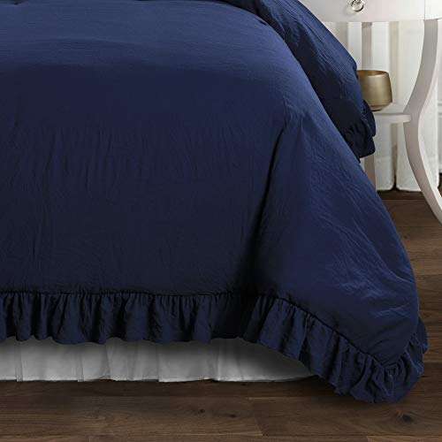 Image of Lush Decor Reyna Ruffle Comforter Set - 2 Piece Cozy Ruffled Bedding Set - Timeless Elegance and Comfort for Dorm Room - Twin XL, Navy