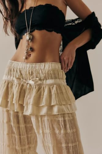 Women Lace Long Bloomers Pants Elastic Waist Y2k Ruffle Pettipants Slip Cute Pantaloons Pumpkin Pants4