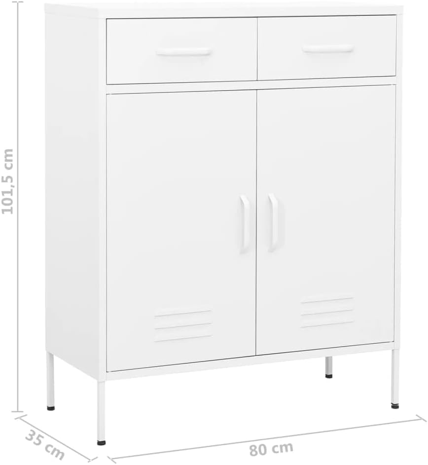 Steel Storage Cabinet White 31.5"x13.8"x40" with Smooth-Glide Drawers, Vertical Locker Design, Home Storage Cabinet for Organized Office and Dorm Use