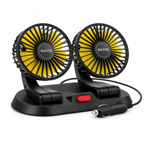 Image of SARTE Car Fan Dashboard Cooling Dual Head 360 Rotatable 24V Mini Air Circulation Brushless Motor Ultra Silent Adjustable Electric Cooler 3 Speed Control for SUV Truck Bus Car Desk Home