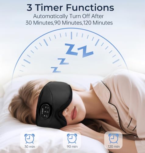 Image of LC-dolida Bluetooth Sleep Mask with White Noise,Sleep Headphones,Bluetooth Wireless Music Eye Mask, Ideal for Travel, Night Work, Napping, Side Sleeping & Office Use for Both Men Women(Obsidian)