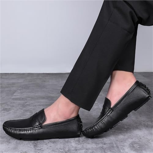 Mens Leather Driving Loafers Slip On Square Toe Flat Heel Resistant Comfortable Outdoor Casual Shoes4