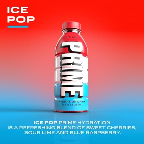 Image of Prime Hydration Drink Variety Pack, Ice Pop, Blue Raspberry, Lemon Lime and Tropical Punch,Strawberry Flavours, 500ml Each, 5 Bottles With Free Flavourito Kunafa Chocolate 20g By Decadent Foods