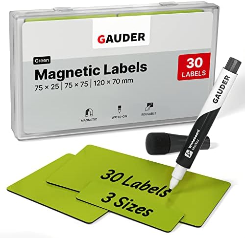 GAUDER Magnetic Dry Erase Labels | Magnetic Labels to write on | Dry Erase Magnets for Classroom, Whiteboard & Blackboard