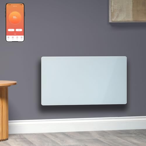 Vitra Verde Glass WiFi Electric Panel Heater/Convector Radiator With Timer, Voice Control. Splash Proof, Wall Mounted/Portable (White, 1500W)