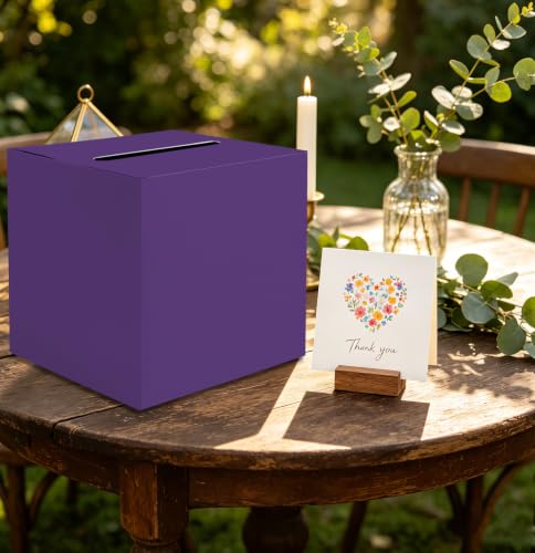 Image of SietDESEO Purple Card Box for Graduation Large Gift Card Box Holder 9.8 inch x 9.8 inch Money Cards Box Diy Card Box for Wedding Reception Baby Shower Birthday Cards Box Holder