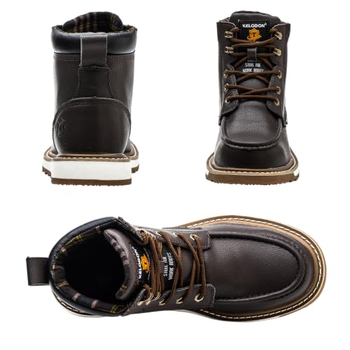Image of KELODON Waterproof Steel Toe Boots For Men-6 inch Leather Moc Toe Work Boots Mens Steel Toe Shoes Indestructible Non Slip Resistant Construction Safety Boot
