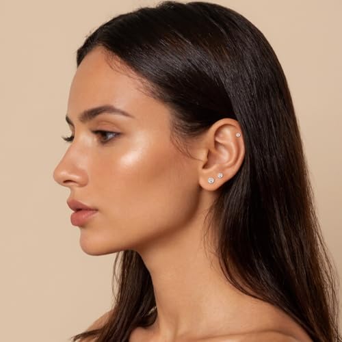 Hypoallergenic Flat Back Earrings for Women 20G Surgical Stainless Steel Studs Earrings Cubic Zirconia Cartilage Earring for Sensitive Ears 2mm 3mm 4mm4