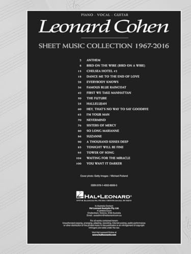 Leonard Cohen: Sheet Music Collection from 1967 to 2016 for Piano Vocal Guitar | Classic Songbook | Music Arrangements for Intermediate Players | Composer Anthology for Cohen Fans - Image 3