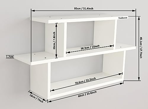 Image of Madhuran Engineered Wood Wall Mounted Shower Books Storage Shelf Stand Tier 3 White /Home Library Shelves Cabinet Decorative Brackets Open Organizer
