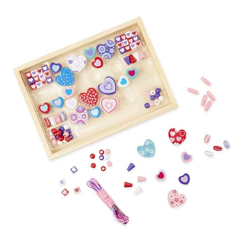 Image of Melissa & Doug Created by Me! Heart Beads Wooden Bead Kit, 120+ Beads and 5 Cords for Jewelry-Making