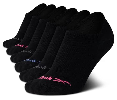 Image of Reebok Womens No Show Socks Stretch Performance Invisible Liners, 6 Pack | Moisture-Wicking Fabric, Silicone Heel Grip, Reinforced Heel & Toe, Ultra Low Cut, Shoe Size 4-10