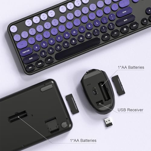 Image of Dilter Wireless Keyboard and Mouse Combo, 104 Keys Full-Sized Typewriter Keyboards, 2.4 GHz USB Receiver Plug and Play for Windows, PC, Laptop, Desktop (Black Purple)