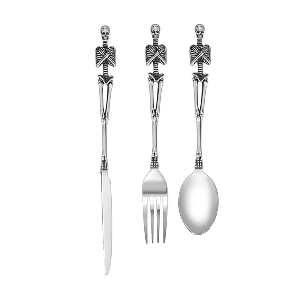 Set di posate scheletriche, cucchiaio forchetta design unico con teschio in acciaio inossidabile per Halloween Pasqua e Natale (scheletro con coltello)