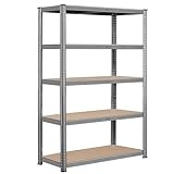 Topeakmart 5-Tier Utility Shelves, Metal Storage Shelves Garage Shelving Unit Adjustable Garage Storage Shelves Storage Racks Heavy Duty Shed Shelving- Light Gray, 35.5 x 16 x 71 Inch