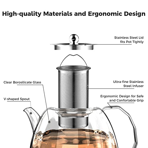Luvan Tetera de Vidrio de 1300ml con Infusor Removible, Hervidor Seguro de Agua para Estufa, Tetera de Cristal para Té… - Imagen 5