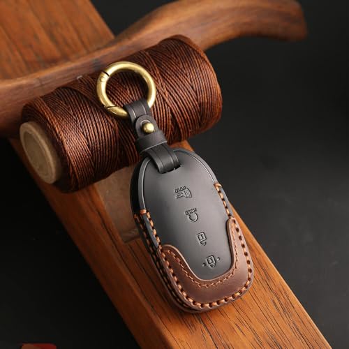 Image of Keyzone Dual Leather Key Cover for Hyundai Verna 2020 Onwards 4 Button smart Key (Black-Brown)