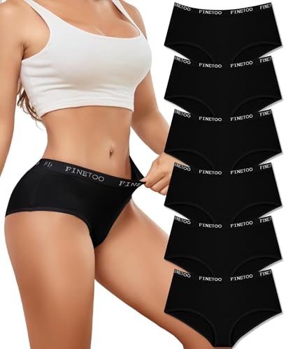 Image of FINETOO Womens Underwear Cotton Hipster Sexy Panties Full Coverage Briefs Stretch Bikinis Comfortable Cheeky 6 Pack