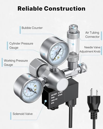 Image of Pawfly Aquarium CO2 Regulator with Dual Pressure Gauges & Solenoid Valve, CO2 System Kit with Bubble Counter & Check Valve for Planted Tanks, Fish Tank CO2 Regulator with Adjustable Output Pressure