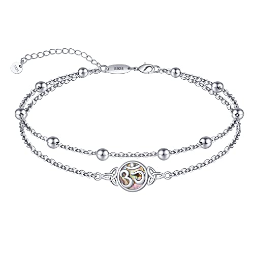 Image of CHIC & ARTSY 925 Sterling Silver Ankle Bracelets for Women, Dainty Adjustable Layered Foot Chains with Symbolic Charms, Boho Beach Everyday Lightweight Jewelry