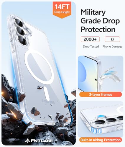 Image of FNTCASE for Samsung Galaxy S25 Plus Case: Samsung Galaxy S24 Plus Phone Case [Fit with Magsafe] Anti Yellowing Transparent Clear [Screen Protector] Military Grade Shockproof Protective Phone Cover
