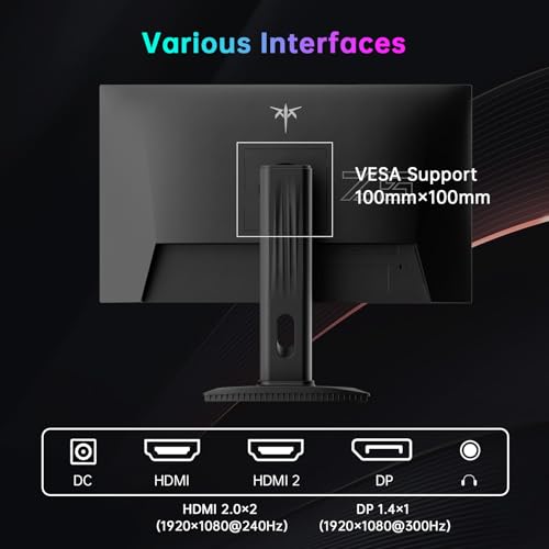 Image of KTC 24.5 Inch 300Hz Gaming Monitor, FHD 1080P 240Hz Fast IPS Monitor, HDR, FreeSync, DisplayPort x1 HDMI x2, 119% sRGB, Height /Pivot /Tilt Adjustment, VESA Support, H25Y7