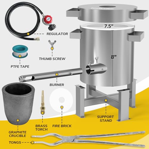 Nelyrho RJL-4 Propane Smelting Furnace Kit – 4Kg Crucible, Support Stand, Tongs Included – Stainless Steel Foundry Melting Furnace For At-Home Metal Melting Of Aluminum thumb #1