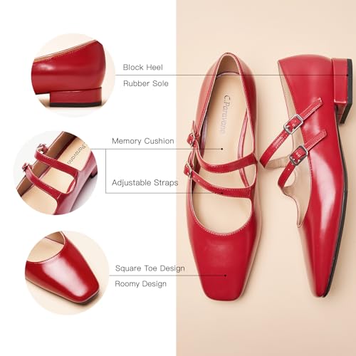 Image of C.Paravano Women's Mary Jane Shoes | Ballet Flats | Women's Flats | Square Toe | Flat Shoe | Block Heel
