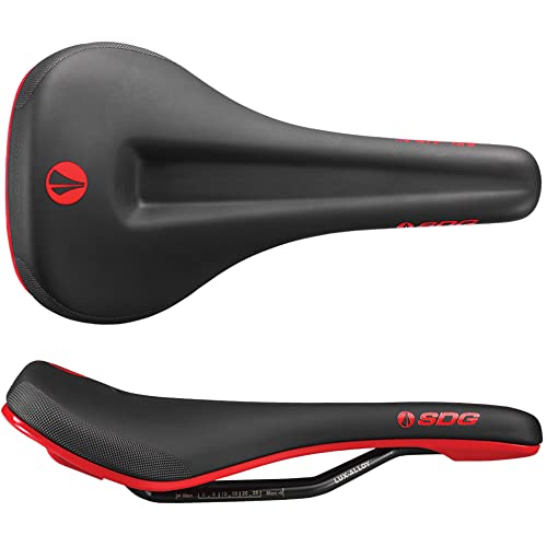 SDG Bel Air 3.0 Max Lux-Alloy Saddle - Black/Red, 260 x 140 mm - High-Comfort Trail & e-MTB Seat with Deep Channel & Extra Support