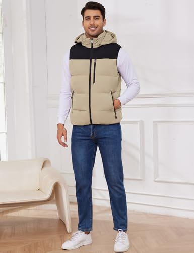 Image of Gihuo Mens Winter Puffer Vest Hooded Sleeveless Quilted Jacket Zip Up Padded Coats