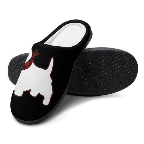Scottie Dog Soft Warm Cotton Slippers for Women Flannel Home Shoes House Shoes Non-Slip Washable 11-12（42-43）3