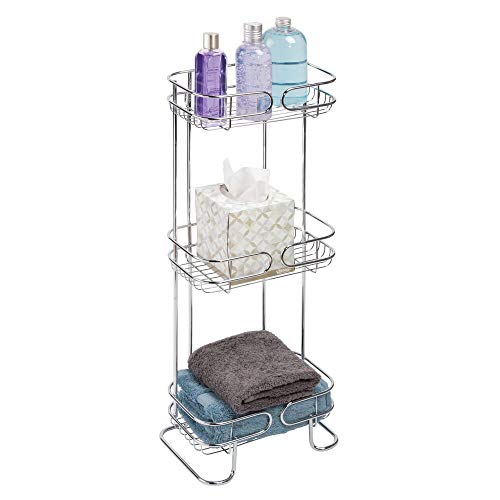 mDesign Rectangular Metal Bathroom Shelf Unit - Free Standing Vertical Storage for Organizing