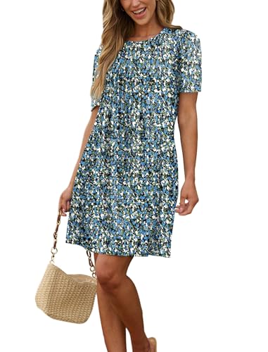 SAMPEEL Womens Pleated Front Summer Dresses Casual Short Sleeve T Shirts Dress with Pockets Vacation Beach Cover UP3