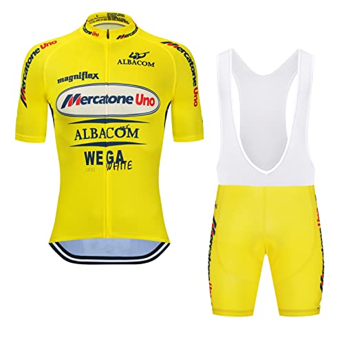 RDCYCLIST Marco Pantani Vintage Pro Team Mercatone Uno Maglia da ciclismo da uomo Completo, maglia da bicicletta traspirante per bici da strada,pantaloncini con bretelle kits (XL)