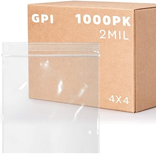 Clear Plastic RECLOSABLE Zip Bags - Bulk GPI Case of 1000 4" x 4" 2 mil Thick Strong & Durable Poly Baggies with Resealable Zip Top Lock for Travel, Storage, Packaging & Shipping.