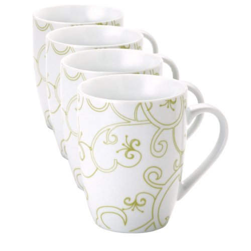 Rachael Ray Dinnerware Curly-Q 4-Piece Porcelain Beverage Mug Set, Orange