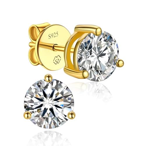 MomentWish Stud Earrings for Women, Moissanite Earrings for Women, 14K White/Rose/Yellow Gold Plated 925 Sterling Silver Studs Anniversary Birthday Christmas Gift for Wife Mom Girlfriend 0.6