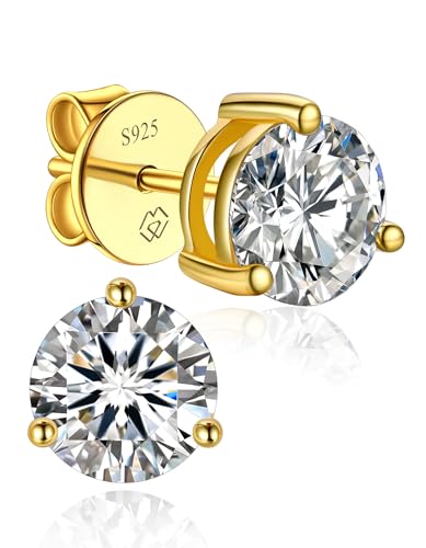 MomentWish Stud Earrings for Women, Moissanite Earrings for Women, 14K White/Rose/Yellow Gold Plated 925 Sterling Silver Studs Anniversary Birthday Christmas Gift for Wife Mom Girlfriend