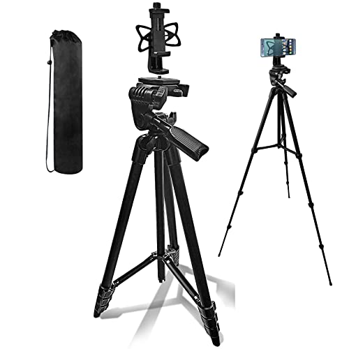 Nunet 60" Camera Tripod W. Pan Head Handle & Bubble Level Extendable Travel Tripod For Iphone Mount W. Adjustable Phone Holder For Video Recording Music Stand Projector Tripod #TOP21