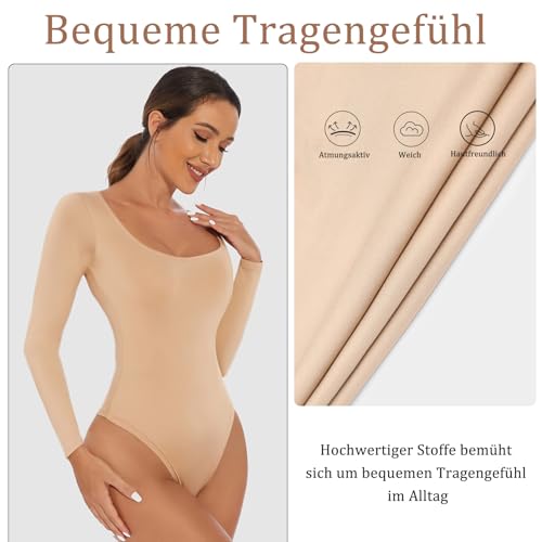 ONEW Damen Langarm Body Eckiger Ausschnitt Bodysuit Oberteil Basic Square Neck Unterziehbody Shirt für Frauen – Bild 3
