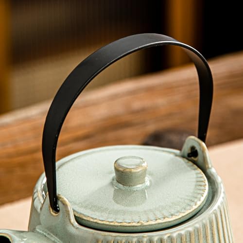 Image of Yundu Ceramic Teapots for Tea, 1000ml /33.8oz Tea Pot with Infusers for Loose Tea, Striped Tea Pot with Removable Tea Infuser - Reactive Green