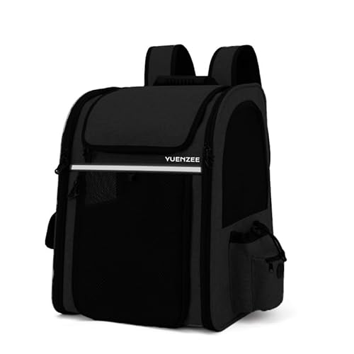 【YUENZEE ユエンジー】ペットリュック ペットキャリー リュック キャリー 犬 猫 小型犬 5-WAY 折りたたみ 拡張可能 通気性 カーテン付 軽量 反射テープ 飛び出し防止 大容量 窓 自転車 電車 旅行 通院 交通機関 (ナイトブラック)