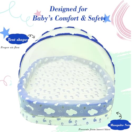 Image of Toddylon Baby Bed Bedding Set for Newborns | Mattress | Mosquito Net | Cotton | Travel Bed | Essentials | 0-12 Months | Blue