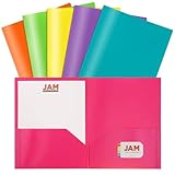 JAM PAPER Plastic 2 Pocket School Premium POP Folders - Assorted Fashion Colors - 6/Pack