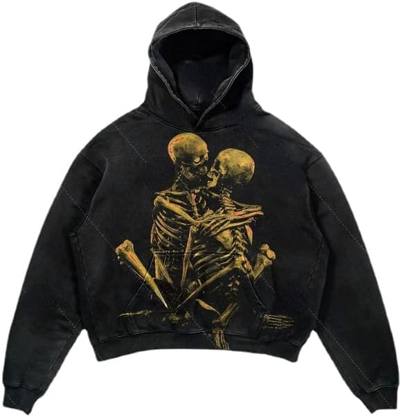 Obenie Halloween Y2K Hoodie Gothic Casual Alphabet Blast Print Pattern Skull Fashion Hoodie Men Harajuku Men Clothing