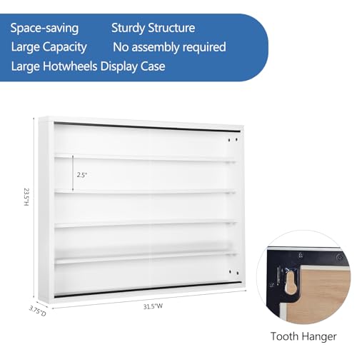 Image of Large Car Display Case, PKHROR Oversized Diecast Car Display Frame with UV Protection, Wall Mount for Toy Cars and Collectible Models, White