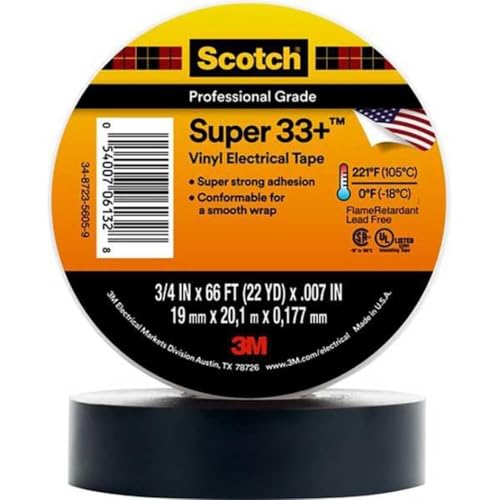 Image of 3M Scotch Super 33+ Electrical Tape, 2 in x 66 ft, 1 Roll, Black