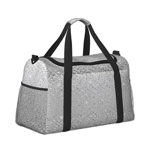 Silver Glitter Design Large Travel Duffle Bag – Durable Polyester Weekender with Hand Carry & Shoulder Strap for Sports & Outdoor3