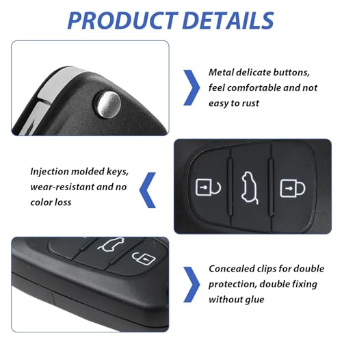 KeyQueen 2 Pack 3 Buttons Car Key Fob Case Replacement for Hyundai i10 i20 i30 ix20 ix35 and for Kia Ceed Soul Sportage Venga Remote Car Key Cover Case Folding Car Key Shell - Image 3